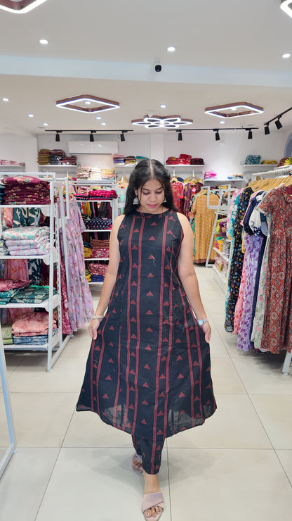 Premium Cotton Printed Sleeveless Coord Set-College/Office wear | Sleeves attached inside