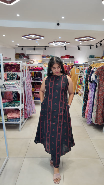 Premium Cotton Printed Sleeveless Coord Set-College/Office wear | Sleeves attached inside