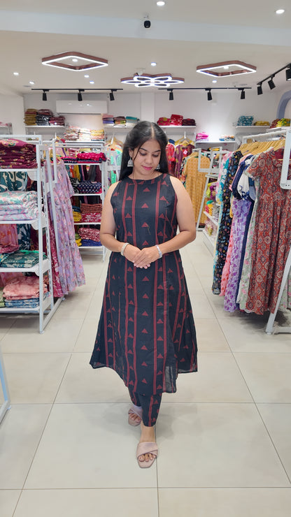 Premium Cotton Printed Sleeveless Coord Set-College/Office wear | Sleeves attached inside