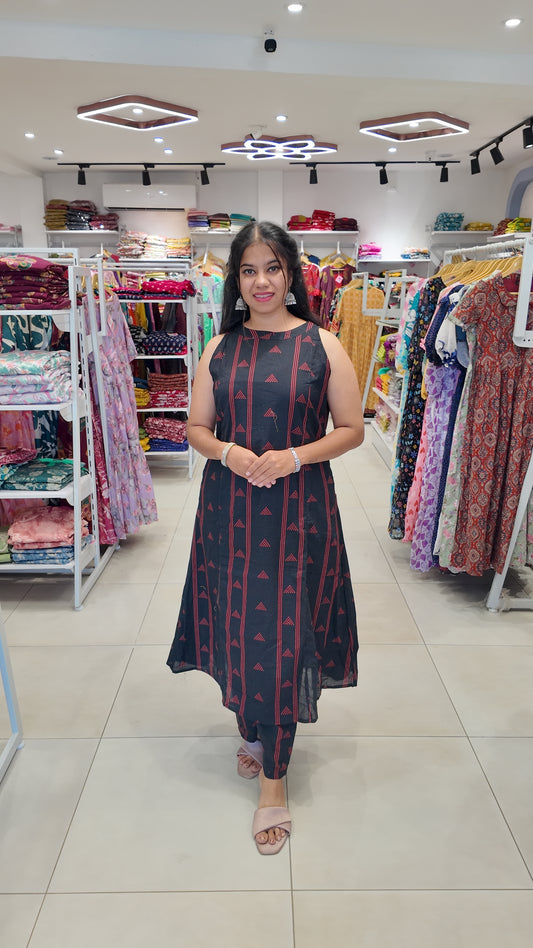 Premium Cotton Printed Sleeveless Coord Set-College/Office wear | Sleeves attached inside