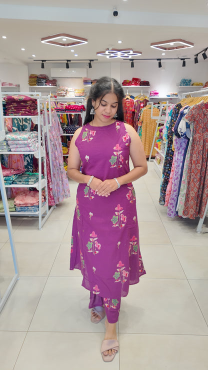 Premium Cotton Printed Sleeveless Coord Set-College/Office wear | Sleeves attached inside (Copy)