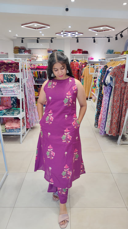 Premium Cotton Printed Sleeveless Coord Set-College/Office wear | Sleeves attached inside (Copy)