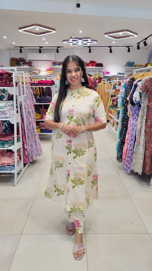 Premium Cotton Printed Coord Set (Without Lining)-College/Office wear