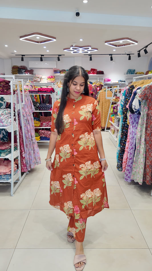 Premium Cotton Printed Coord Set (Without Lining)-College/Office wear