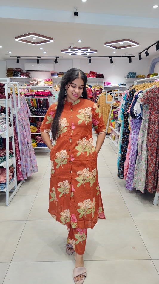 Premium Cotton Printed Coord Set (Without Lining)-College/Office wear