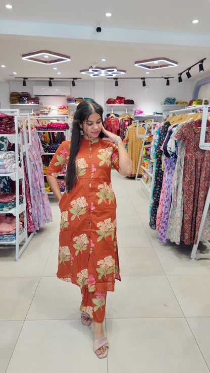 Premium Cotton Printed Coord Set (Without Lining)-College/Office wear