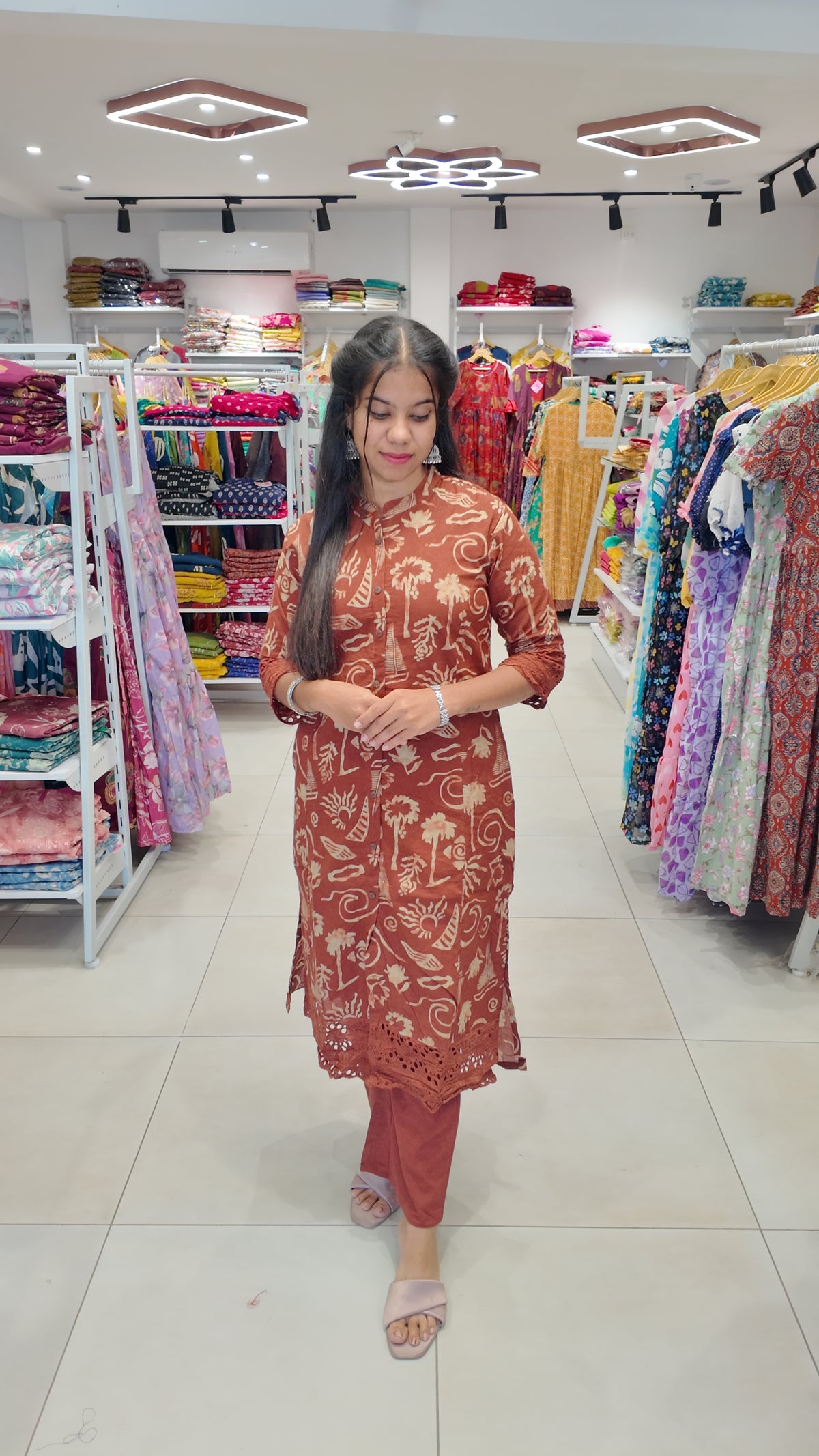 Premium Cotton Printed Lace Coord Set (With Lining)-College/Office wear