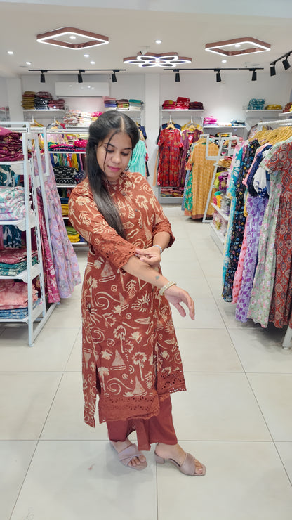 Premium Cotton Printed Lace Coord Set (With Lining)-College/Office wear