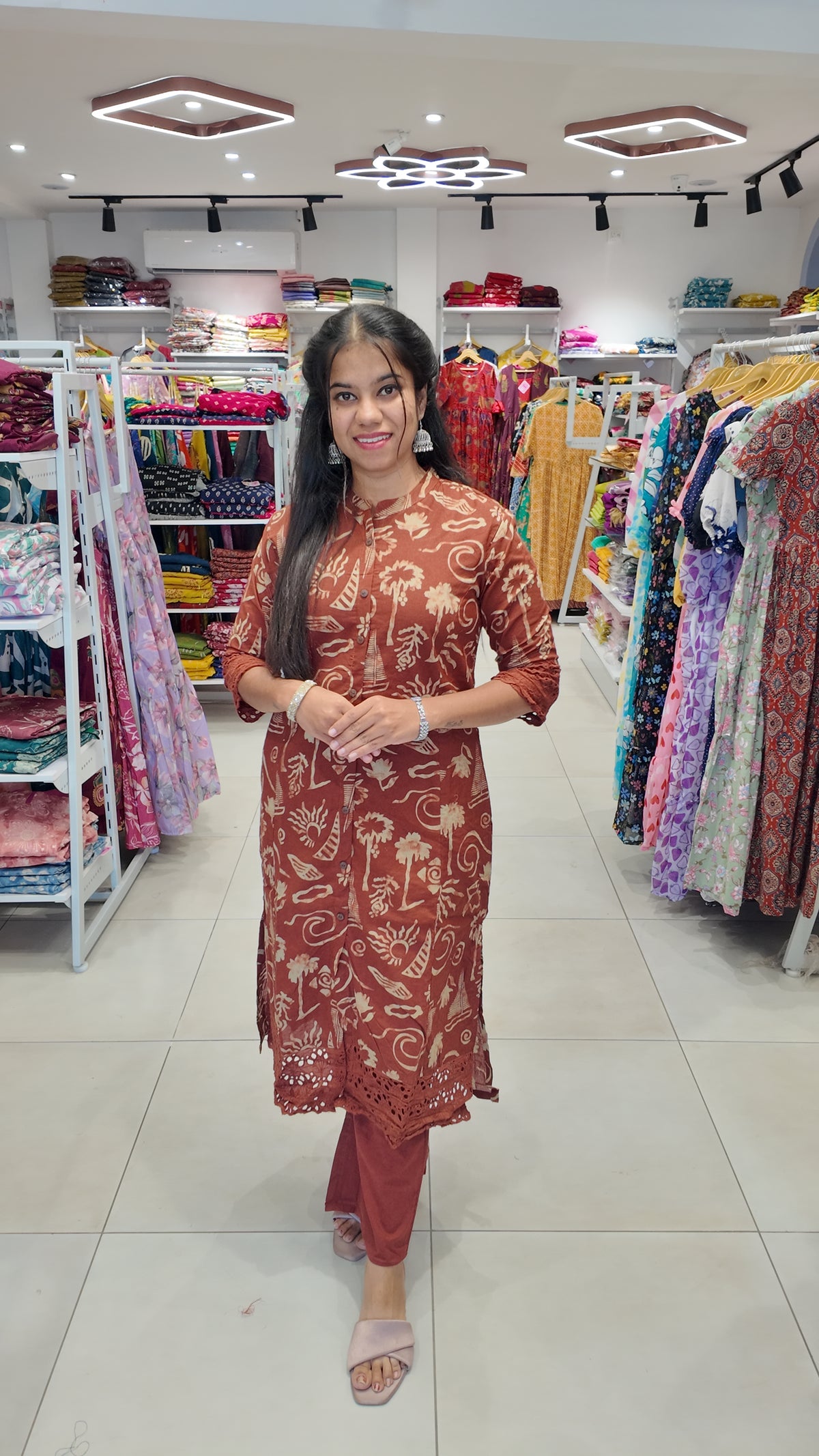 Premium Cotton Printed Lace Coord Set (With Lining)-College/Office wear