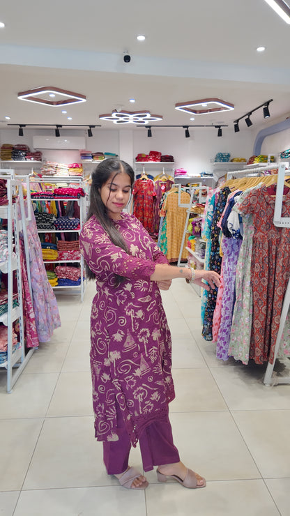 Premium Cotton Printed Lace Coord Set (With Lining)-College/Office wear