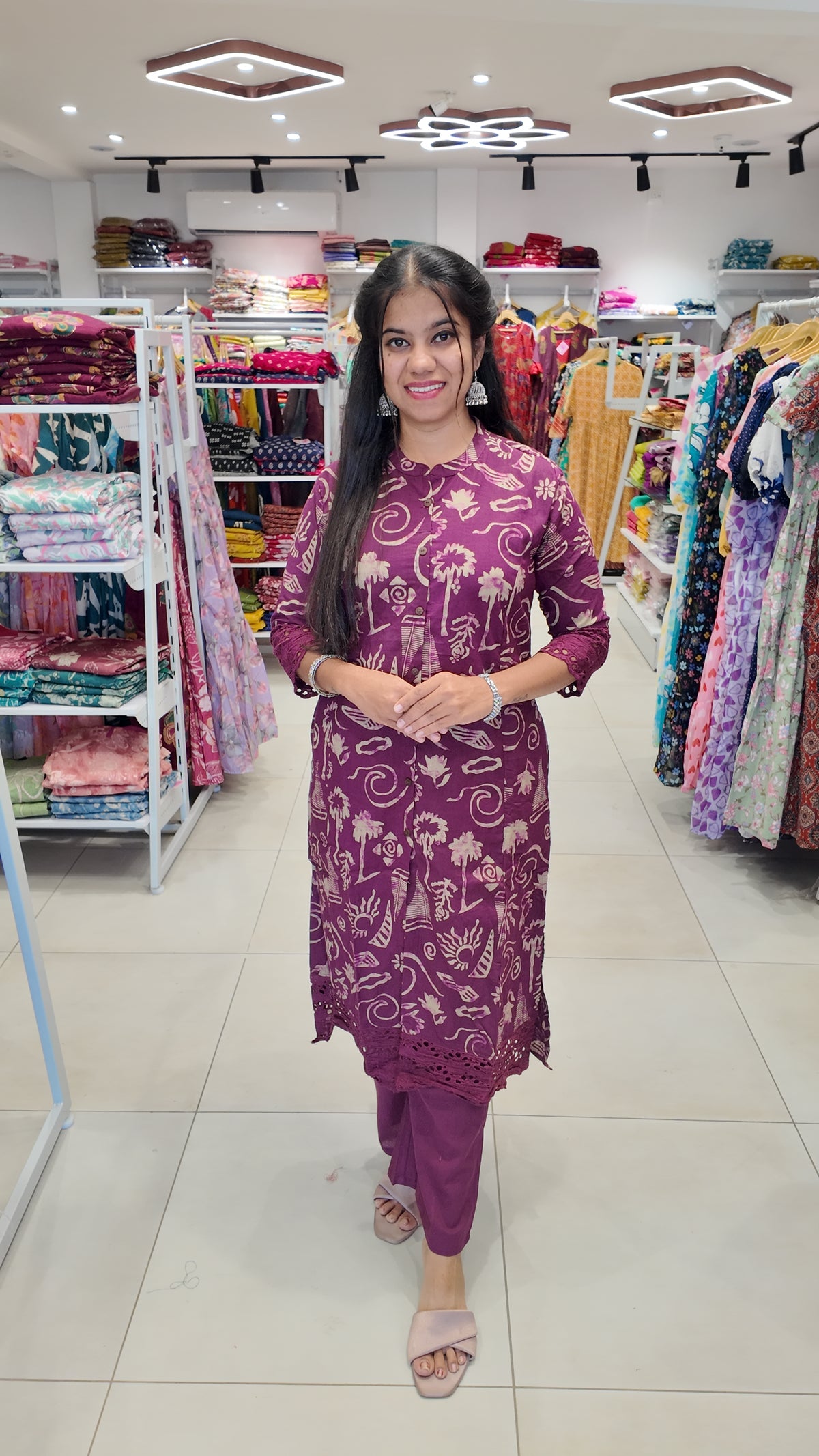 Premium Cotton Printed Lace Coord Set (With Lining)-College/Office wear
