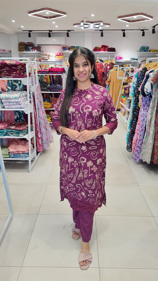 Premium Cotton Printed Lace Coord Set (With Lining)-College/Office wear