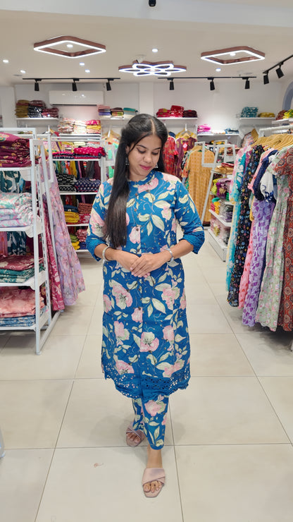 Premium Cotton Printed Lace Coord Set (With Lining)-College/Office wear