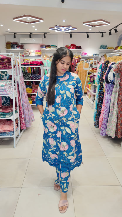 Premium Cotton Printed Lace Coord Set (With Lining)-College/Office wear