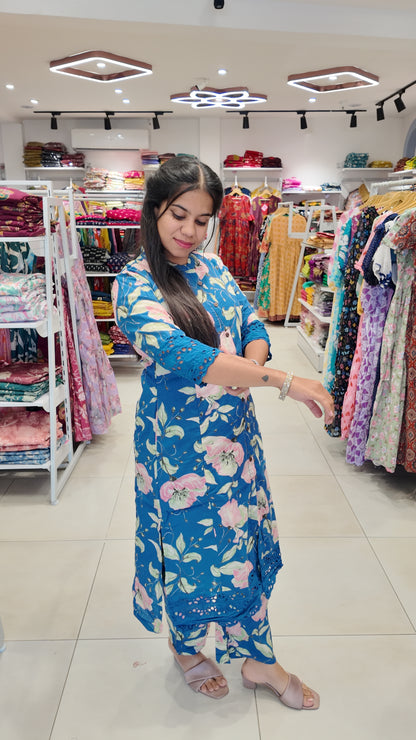Premium Cotton Printed Lace Coord Set (With Lining)-College/Office wear