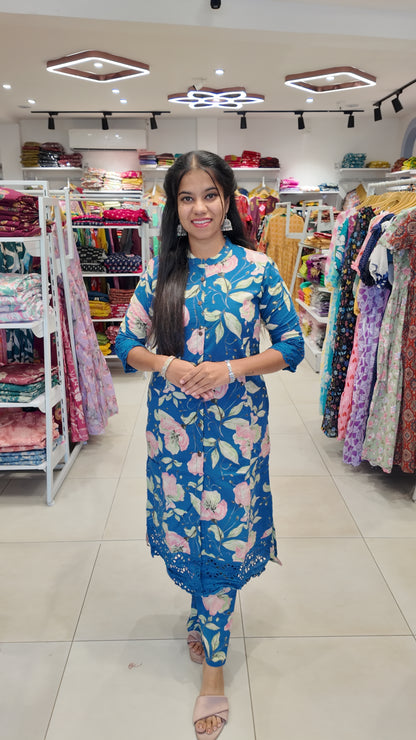 Premium Cotton Printed Lace Coord Set (With Lining)-College/Office wear