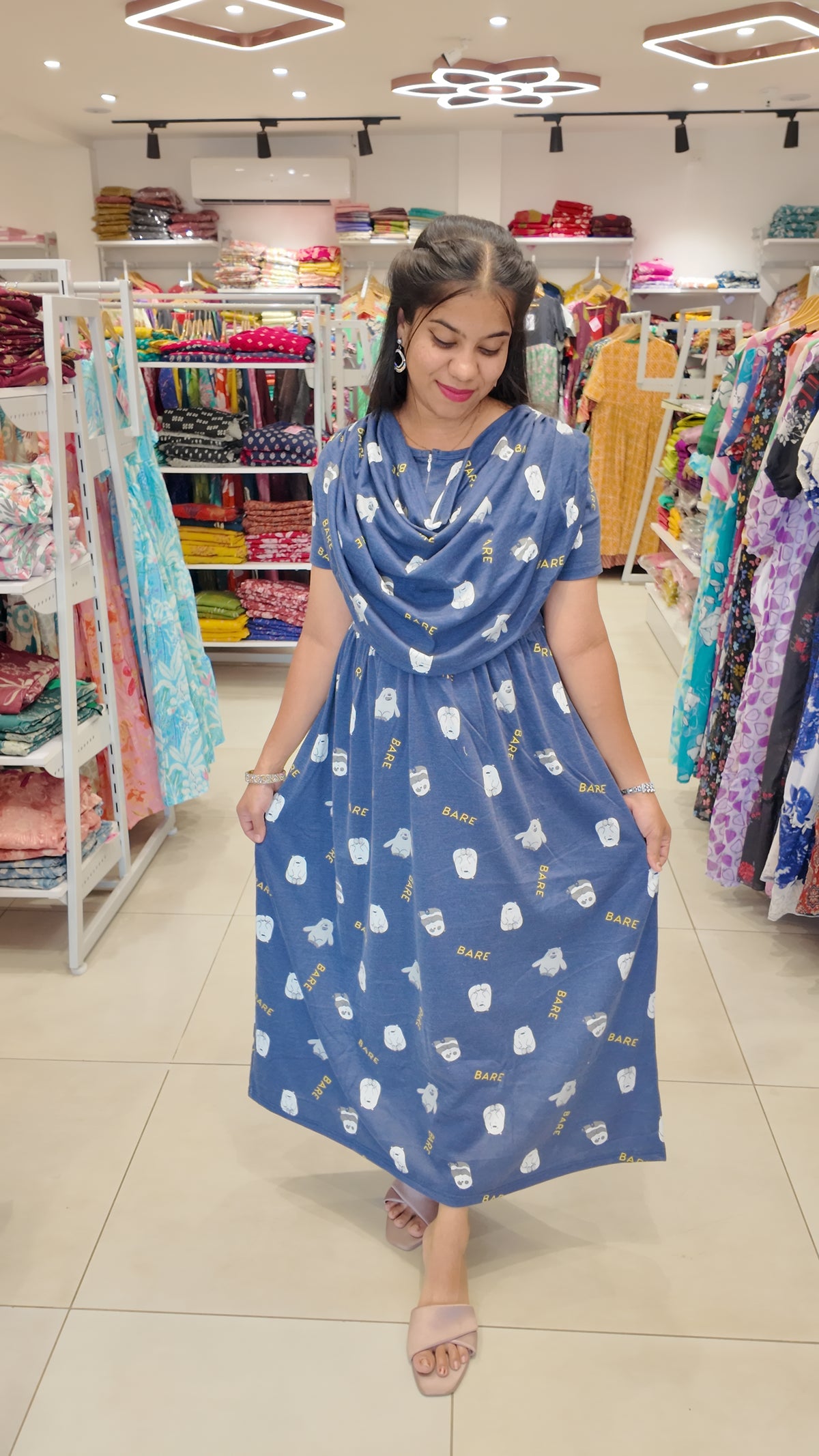 FRL005- 2 in 1 Maxi with Detachable Duppatta and Centre Zip | NAVY
