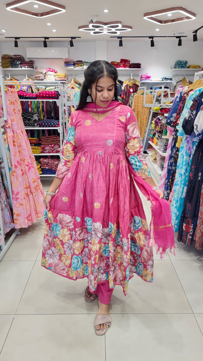 Premium Cotton Anarkali Salwar Set-(Top,Bottom,Duppatta)- Feeding/Non Feeding FC0670