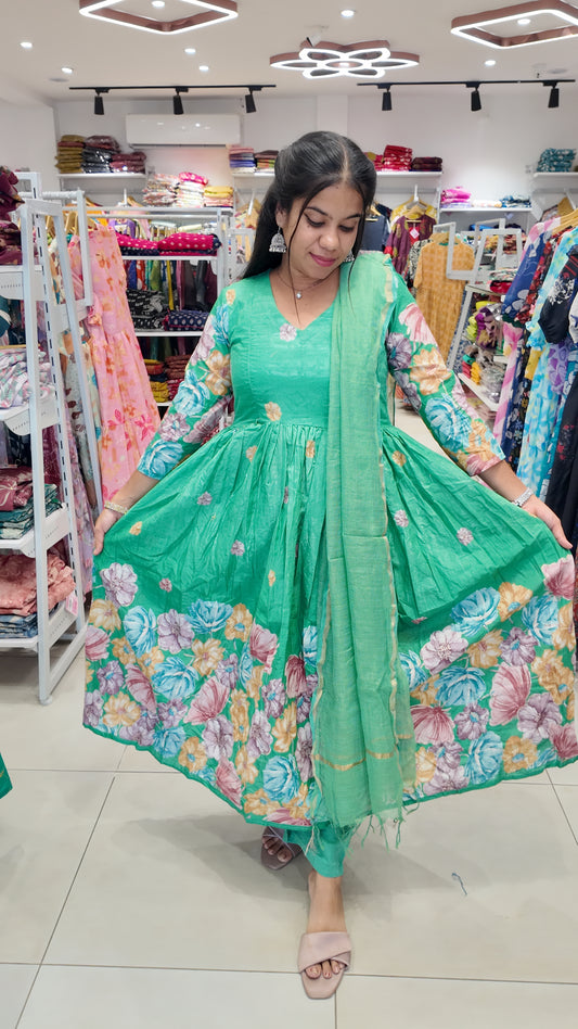 Premium Cotton Anarkali Salwar Set-(Top,Bottom,Duppatta)- Feeding/Non Feeding FC0671