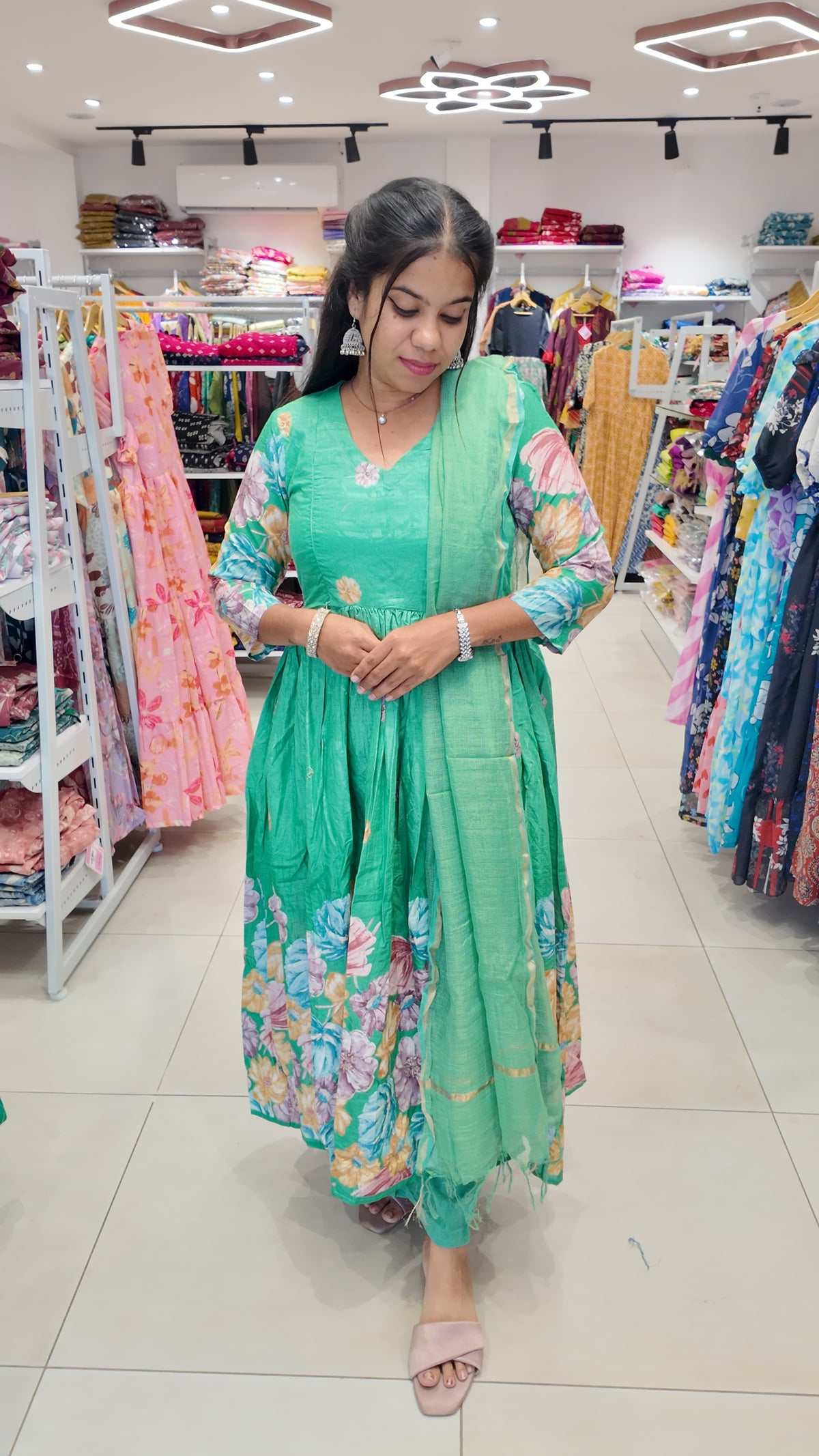Premium Cotton Anarkali Salwar Set-(Top,Bottom,Duppatta)- Feeding/Non Feeding FC0671