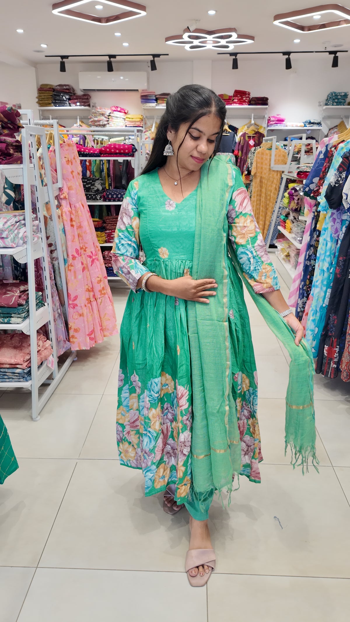 Premium Cotton Anarkali Salwar Set-(Top,Bottom,Duppatta)- Feeding/Non Feeding FC0671