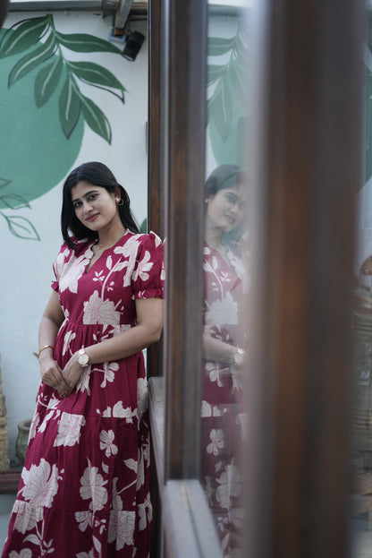 Premium Cotton Printed 3-Tier Maxi Dress | Size M-3XL FC0357