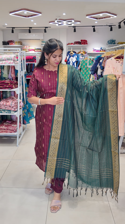 Premium Raw Silk Salwar Set-(Top,Bottom,Duppatta)-Non Feeding Only