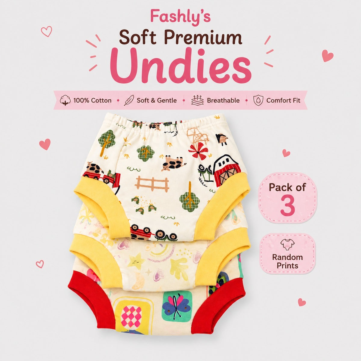 Reusable Padded Undies for Babies
(Pack of 3) Print will Vary