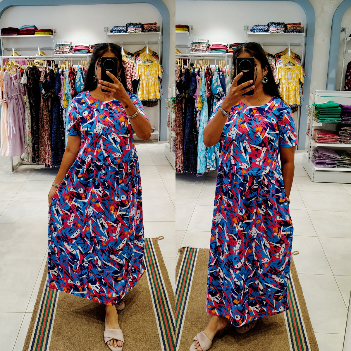 BUY 3 1500/- FLF072 Frill Zipless maternity/feeding Loungewear Maxi Pull up Model