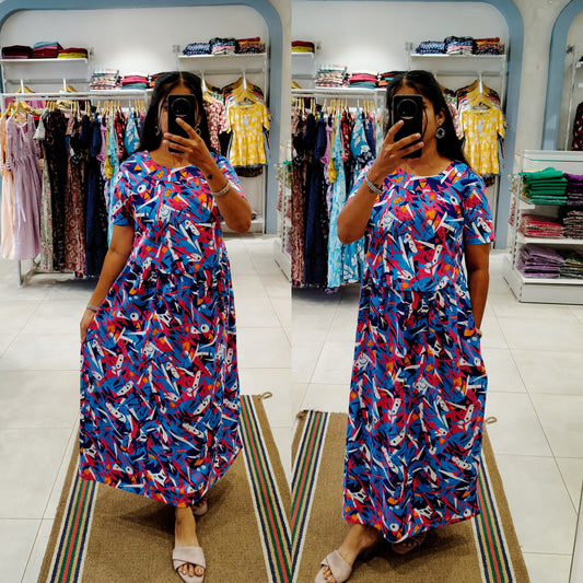 BUY 3 1500/- FLF072 Frill Zipless maternity/feeding Loungewear Maxi Pull up Model