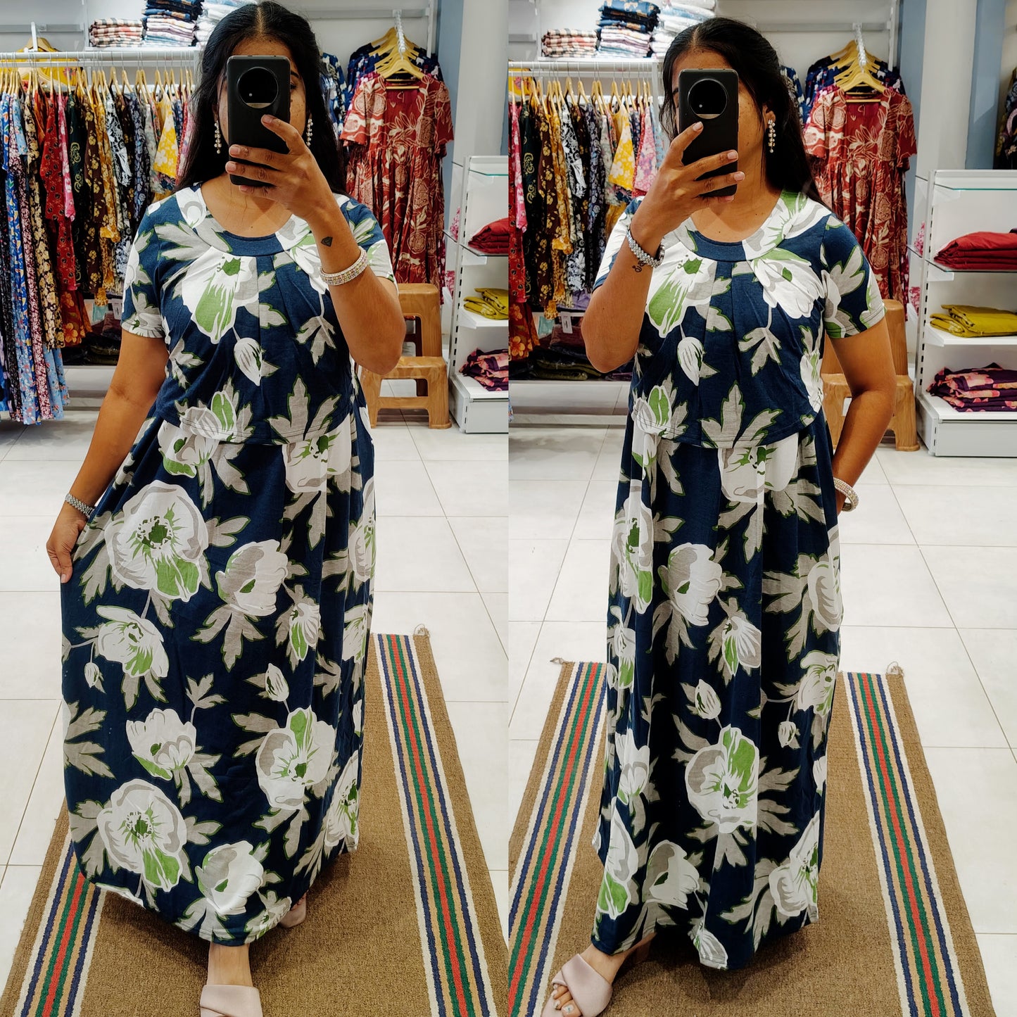 FLF065 Frill Zipless maternity/feeding Loungewear Maxi Pull up Model | Buy 3@1200+ship