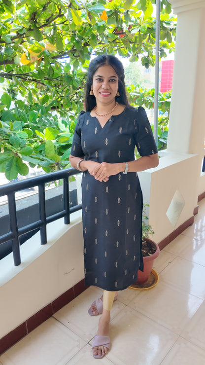 Premium Raw Silk Kurti (With Lining) Non-Feeding | Black
