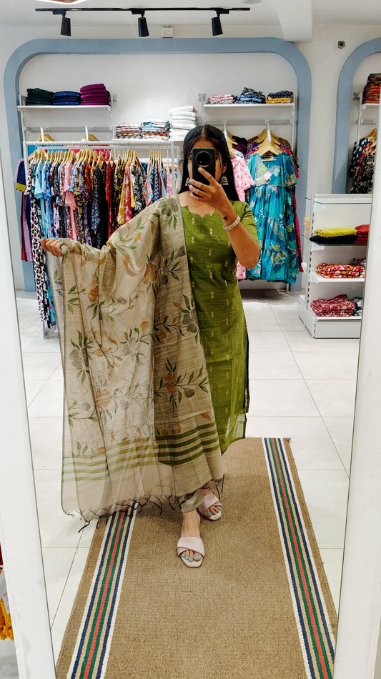 Premium Raw Silk Salwar Set-(Top,Bottom,Duppatta)- Feeding (With lining)