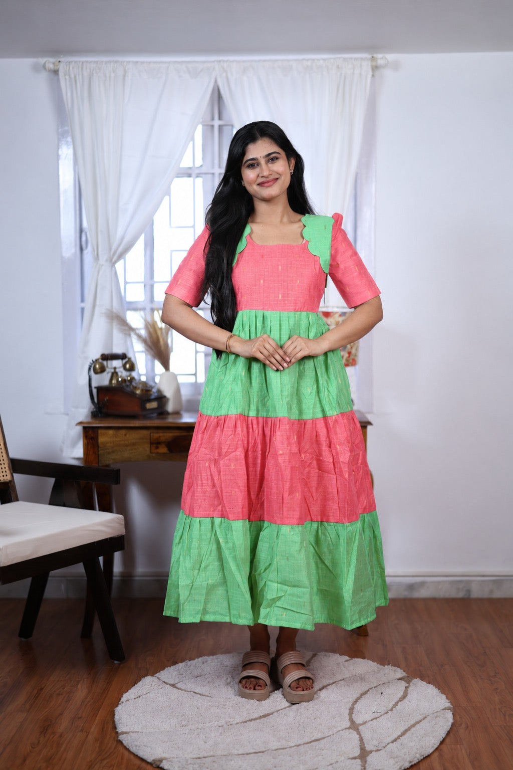 Premium Summer Silk Cotton 3-Tier Maxi Dress | Size M-3XL