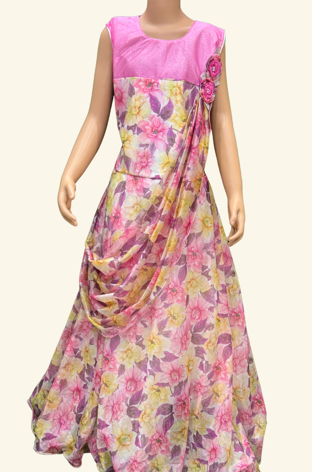 Flower Print Saree Frock - 07