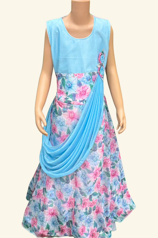 Flower Print Saree Frock - 07