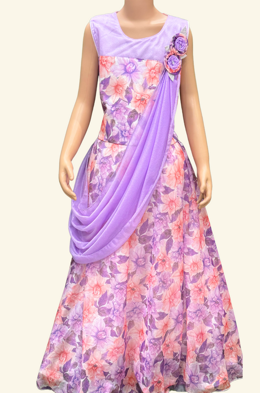 Flower Print Saree Frock - 07