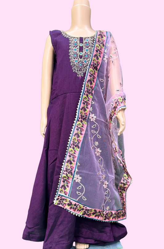 Teal Anarkali Gown with Embroidered Dupatta