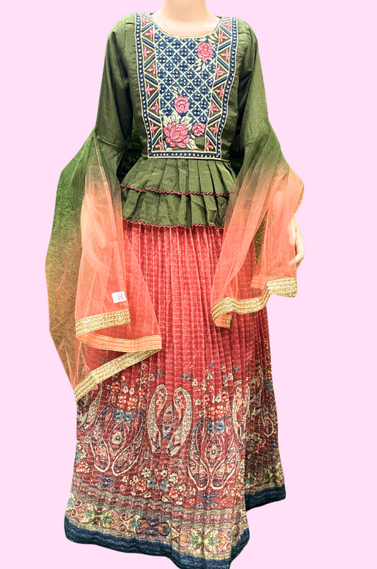 Traditional Embroidered Peplum and Printed Lehenga Set