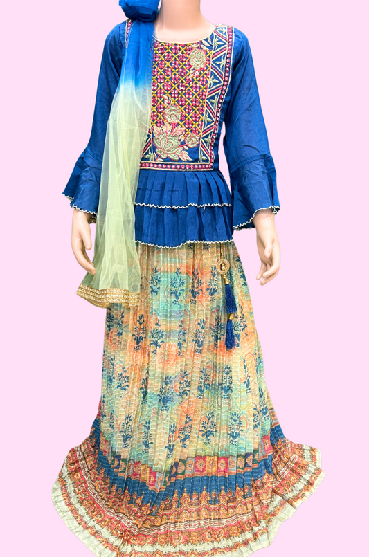 Traditional Embroidered Peplum and Printed Lehenga Set
