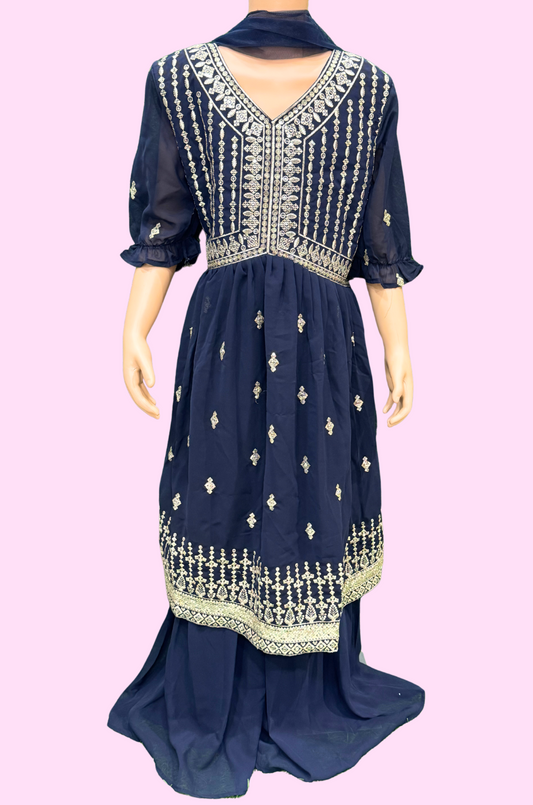 Sharara Suit in an elegant navy blue shade