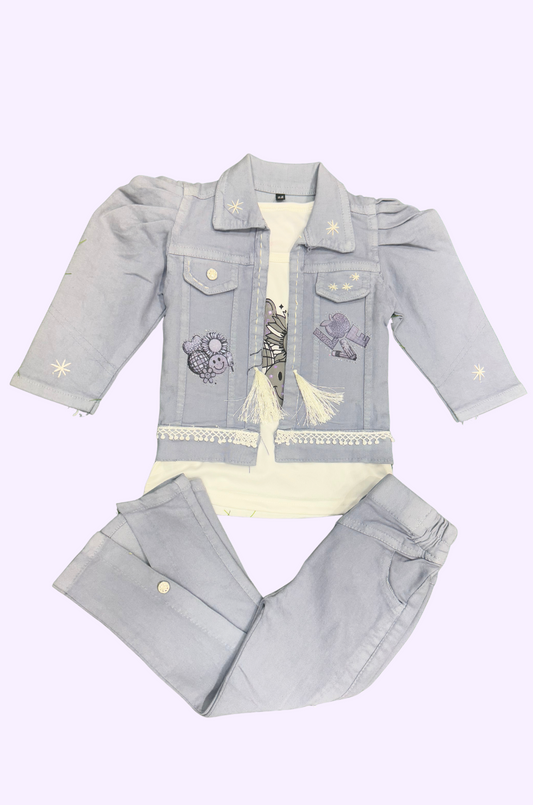 Girls Jean Coat T-shirt And Pant 34