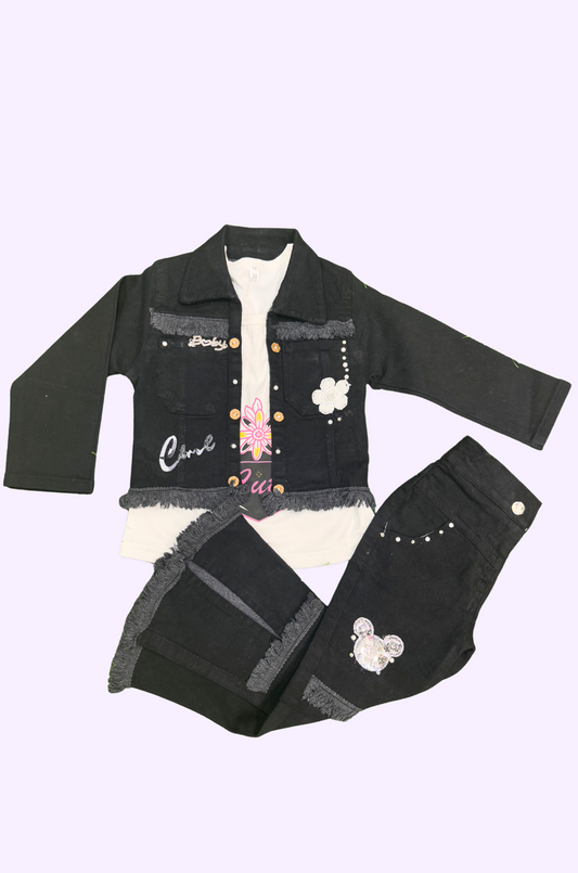 Girls Jean Coat T-shirt And Pant 34