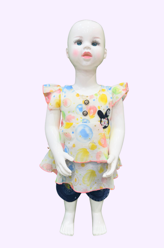 Girls Printed top and Denim Skirt-35