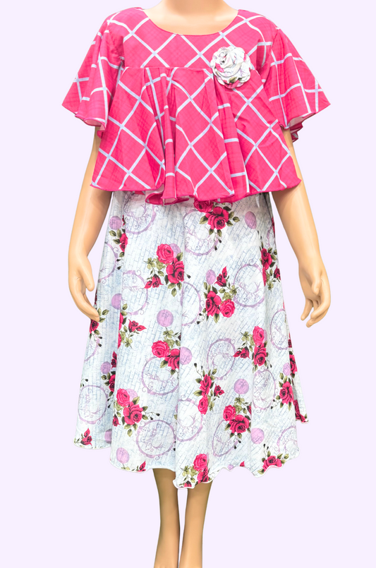 Girls Western Butterfly Sleeve Frock-25