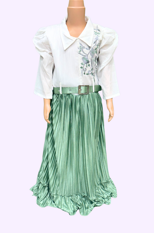 Girls White Top Western Frock 24