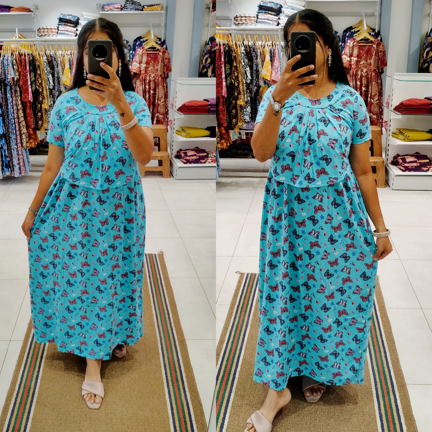 FLF062 Frill Zipless maternity/feeding Loungewear Maxi Pull up Model | Buy 3@1200+ship