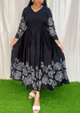 Black- Premium Cotton Daman Print Fabric  Maxi with Cotton lining 029