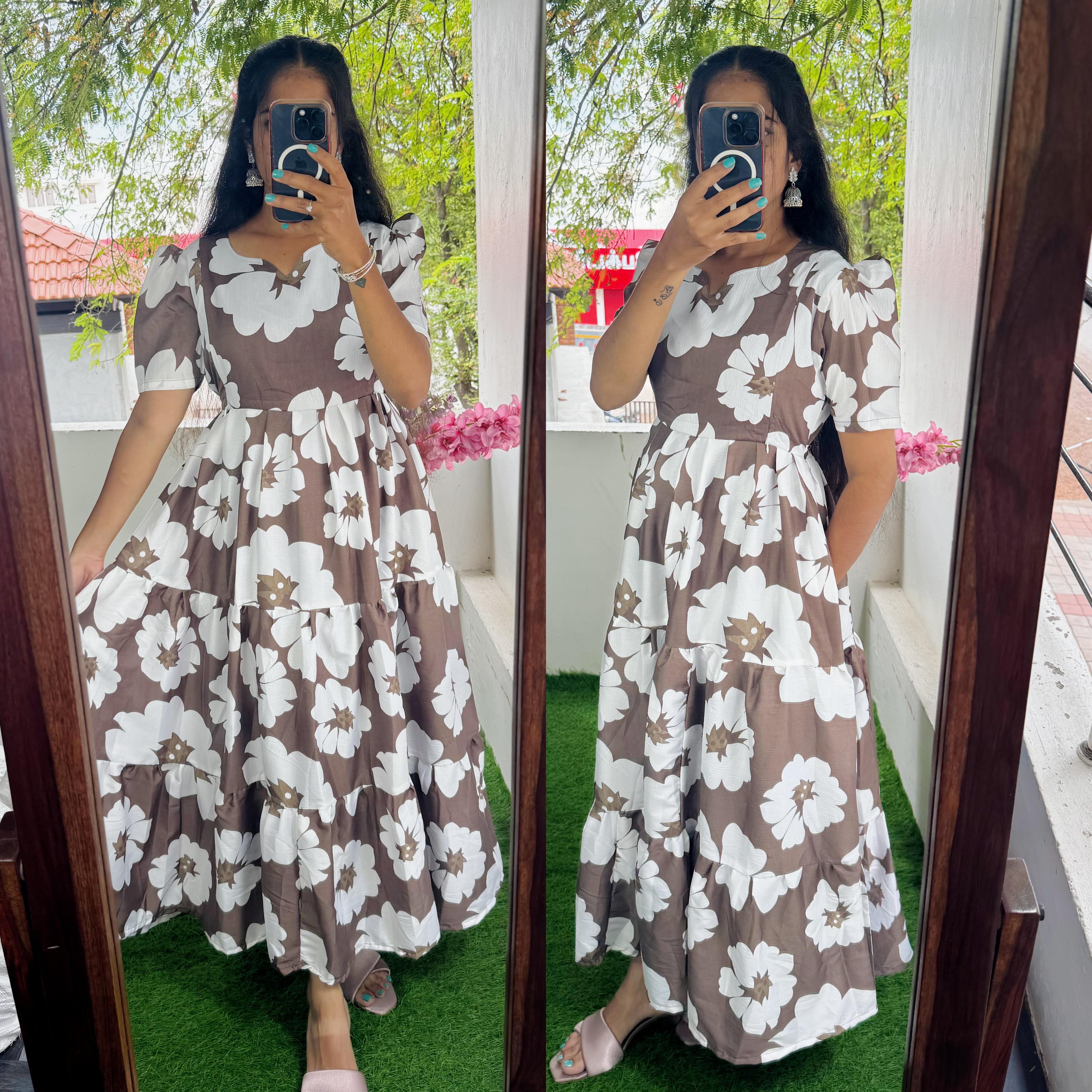 Feeding/Non Feeding Premium 3 tier Delta crepe Maxi ( with Lining )