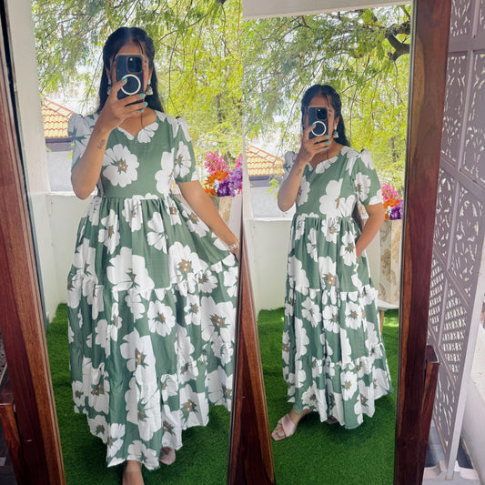 Feeding/Non Feeding Premium 3 tier Delta crepe Maxi ( with Lining )